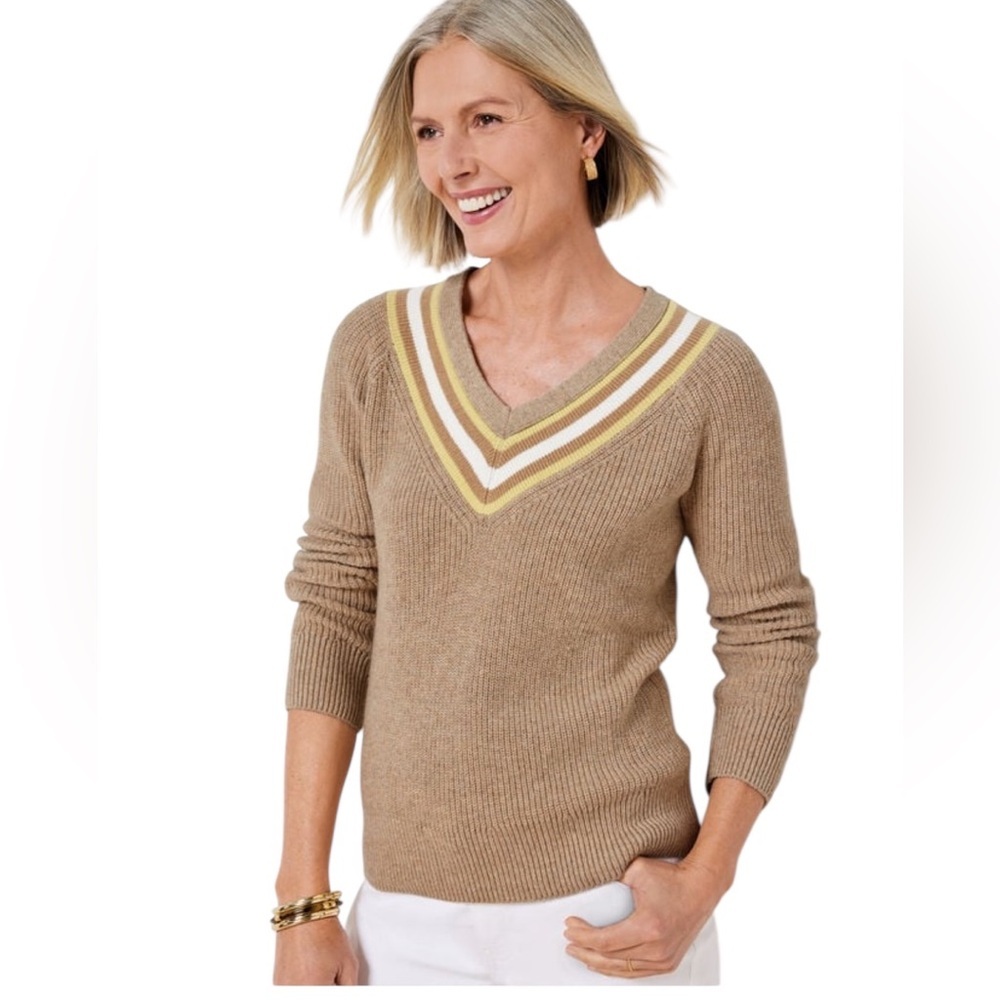 TALBOTS TEXTURED V-NECK PULLOVER - TIPPED SIZE SMALL